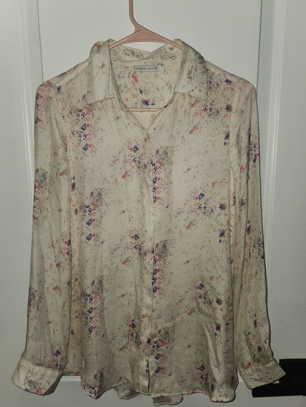 Tangerine NYC Cream Printed Button-Down Shirt
